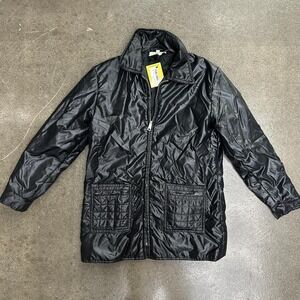 Vintage 90s Women's Small Black Nylon Oversized Full Zip Puffer Quilt Jacket